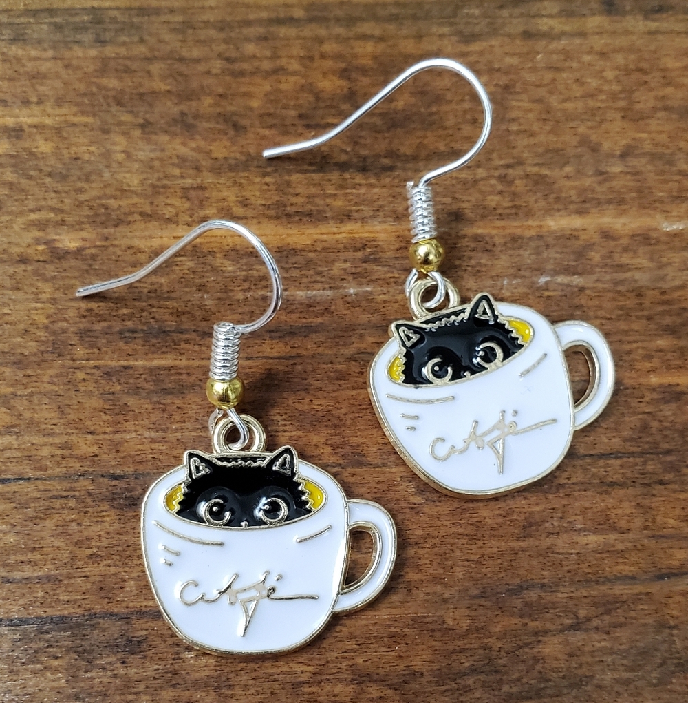 Cat-Themed Earrings with Black and White Design